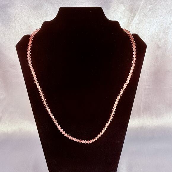 Vtg Pink Faceted Crystal Bead Necklace 1950s Graduated Bicone Glass 22” Large - Picture 1 of 5